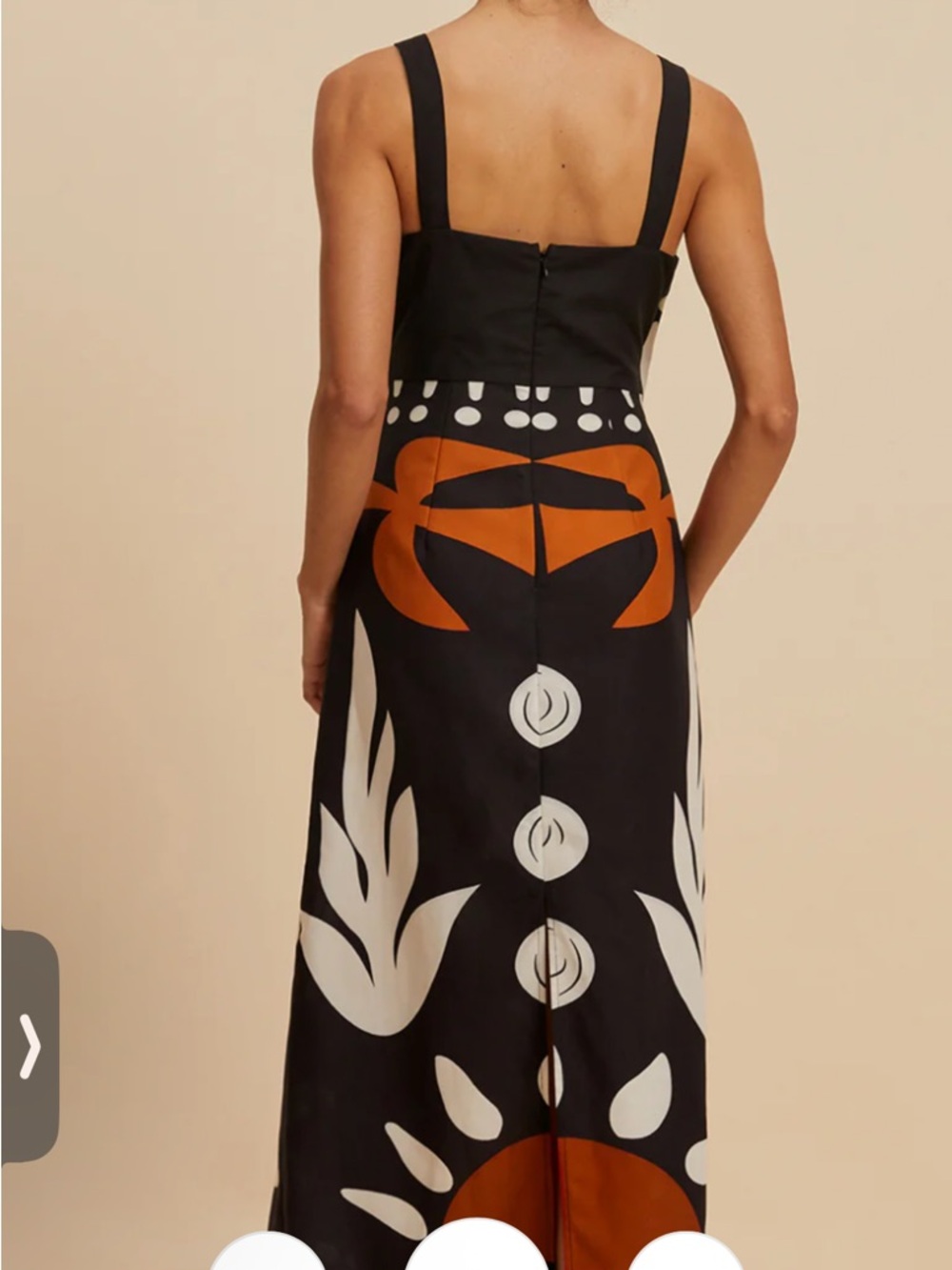 Commense Black Midi Dress with Orange and Cream Graphic Print - Picture 6 of 8